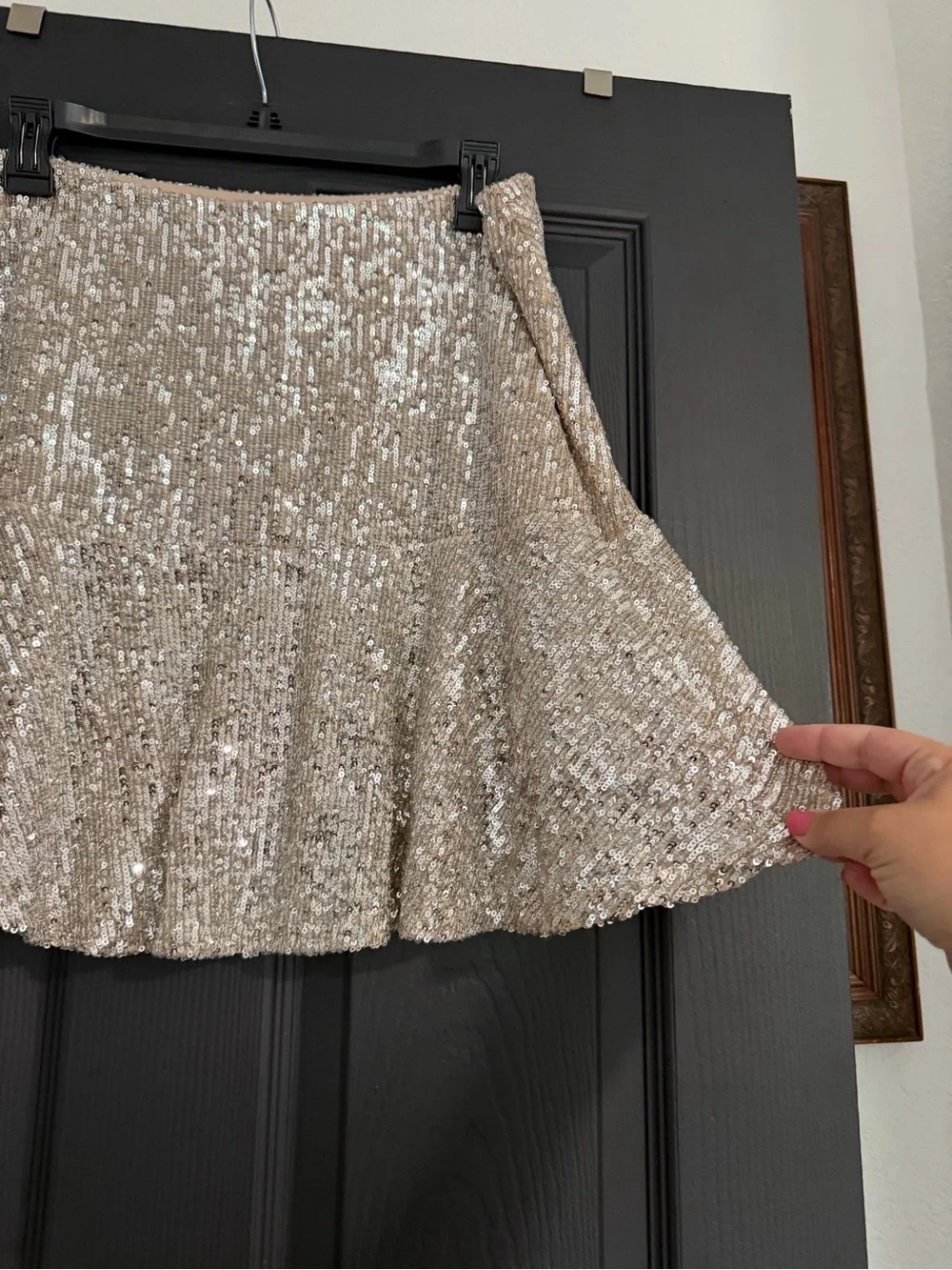 Free People Trumpet Silver Sequin Mini Skirt